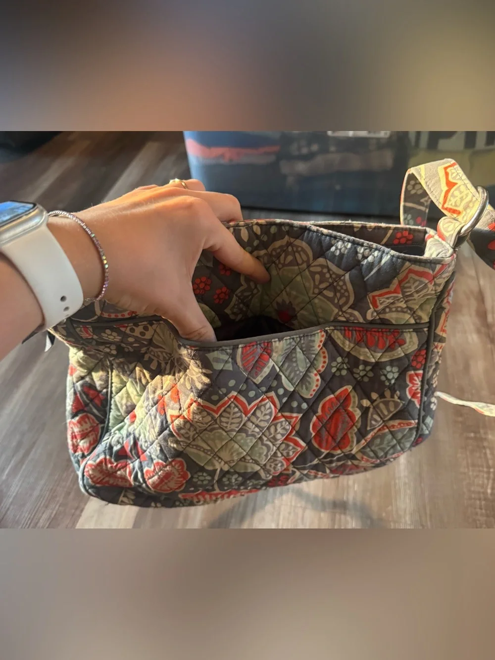 Vera Bradley Quilted Floral Crossbody in Gray, Red, Green